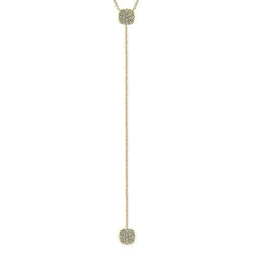 14k Yellow Gold Cushion Cluster Diamond Y Knot Necklace