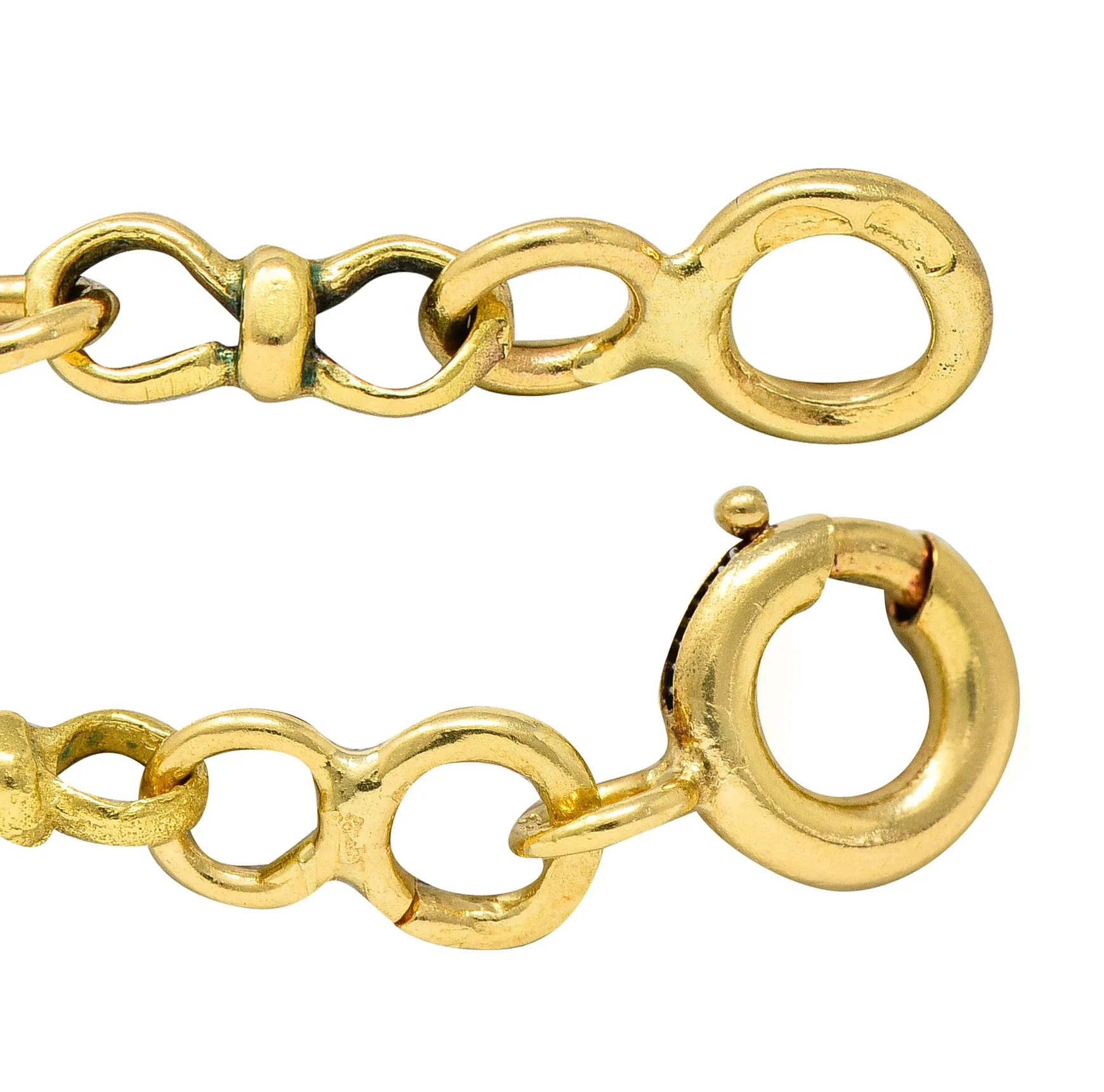 18 Karat Yellow Gold French Victorian Whiplash Heart Navette Link 56 IN Long Antique Chain Necklace