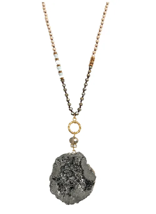 2 Way Druzy Beaded Necklace in Grey