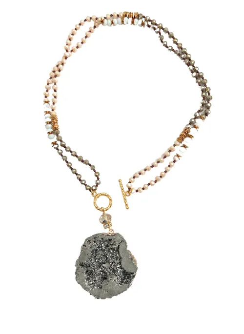 2 Way Druzy Beaded Necklace in Grey