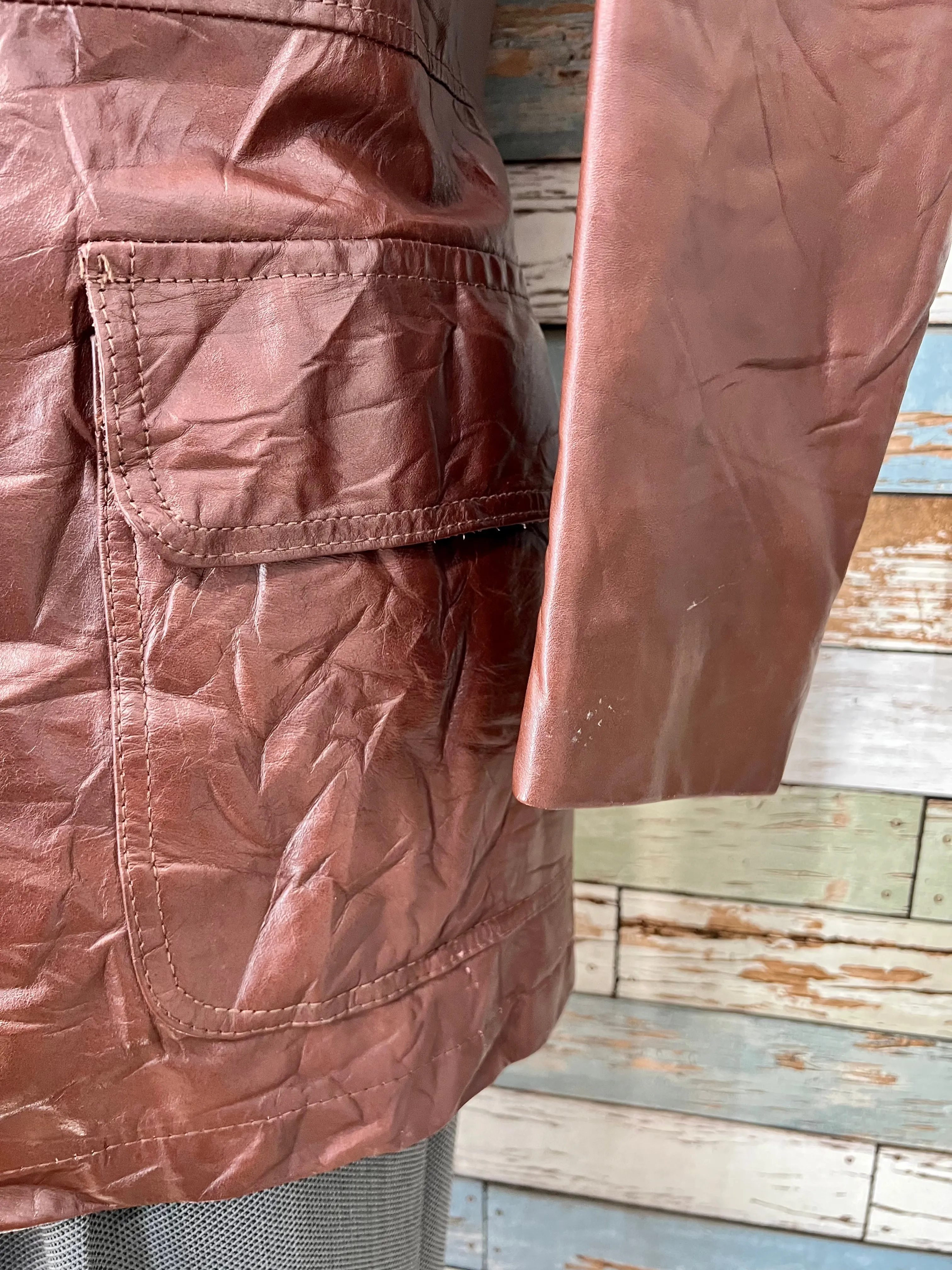 70’s Leather 3/4 Length Jacket With Fur Collar
