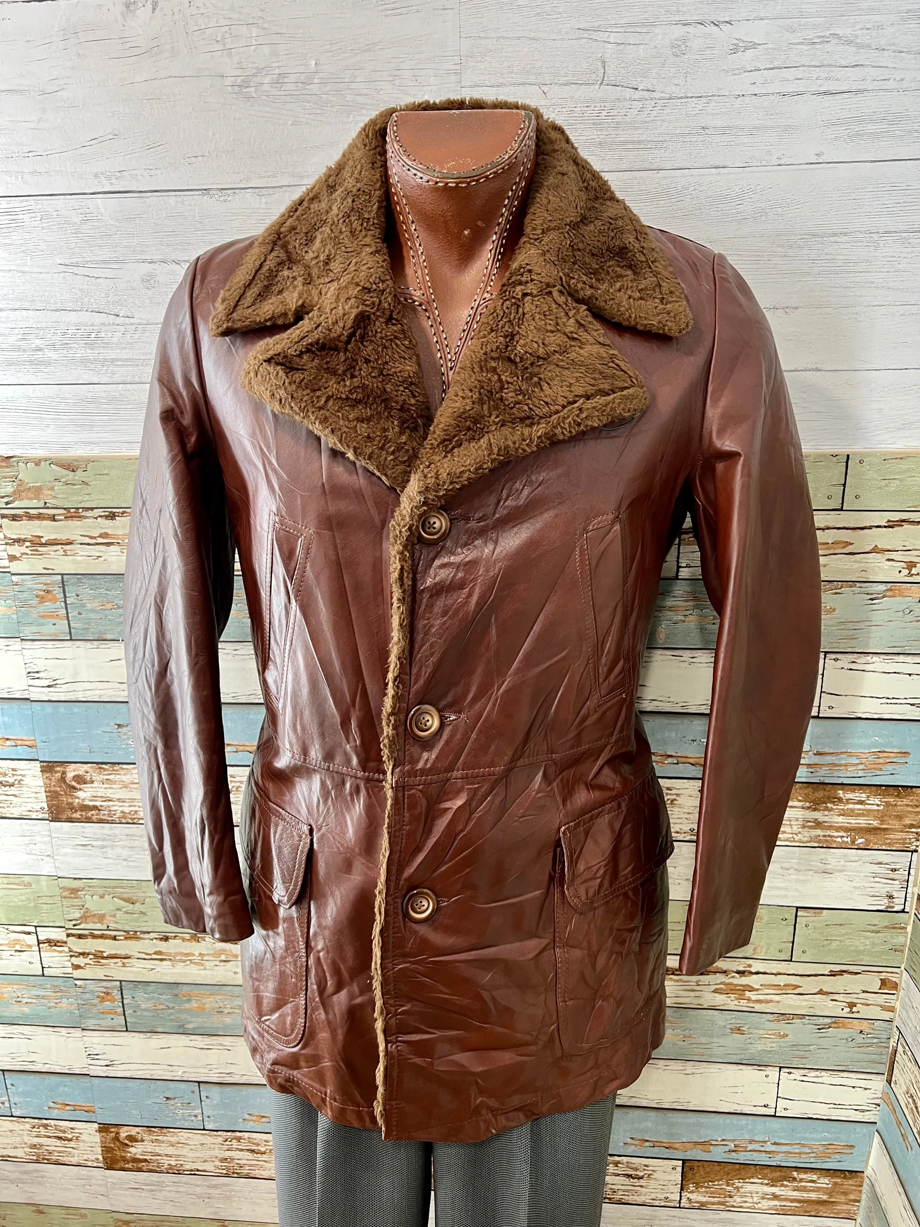 70’s Leather 3/4 Length Jacket With Fur Collar