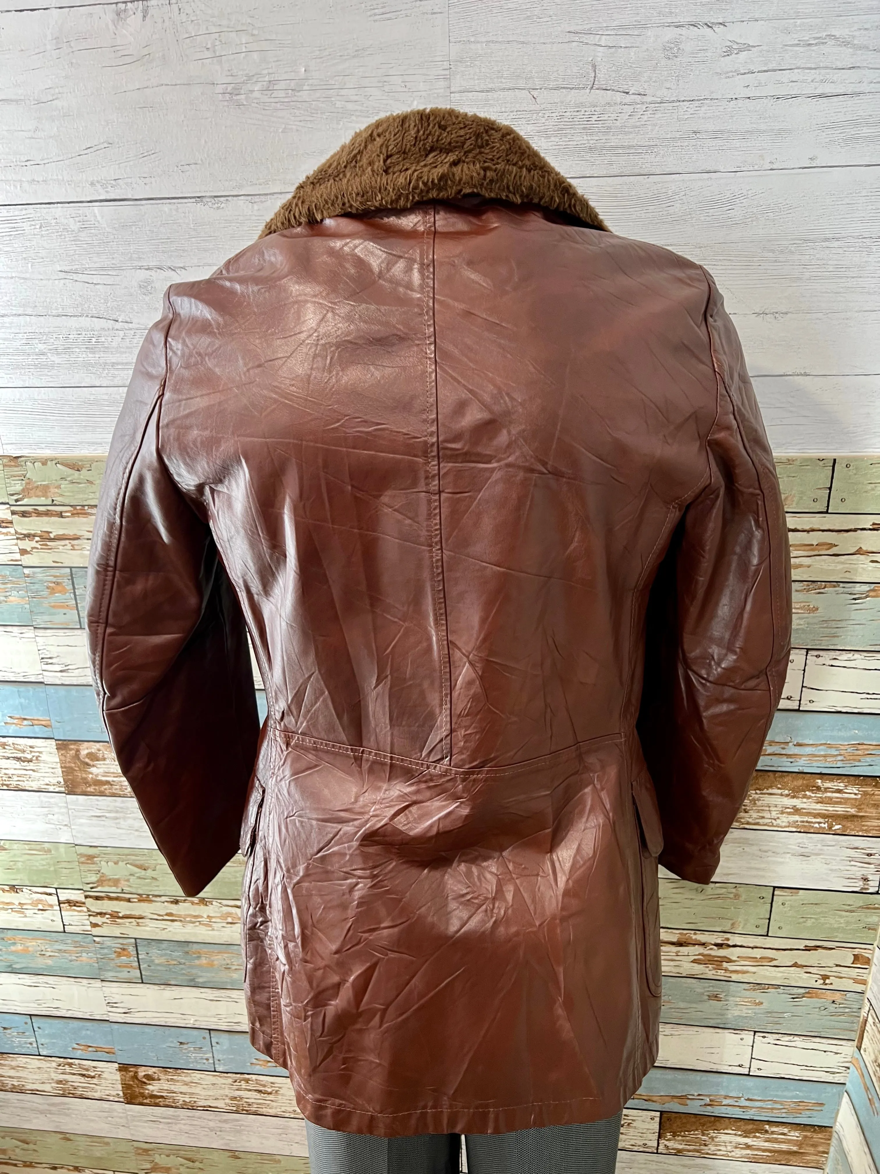 70’s Leather 3/4 Length Jacket With Fur Collar