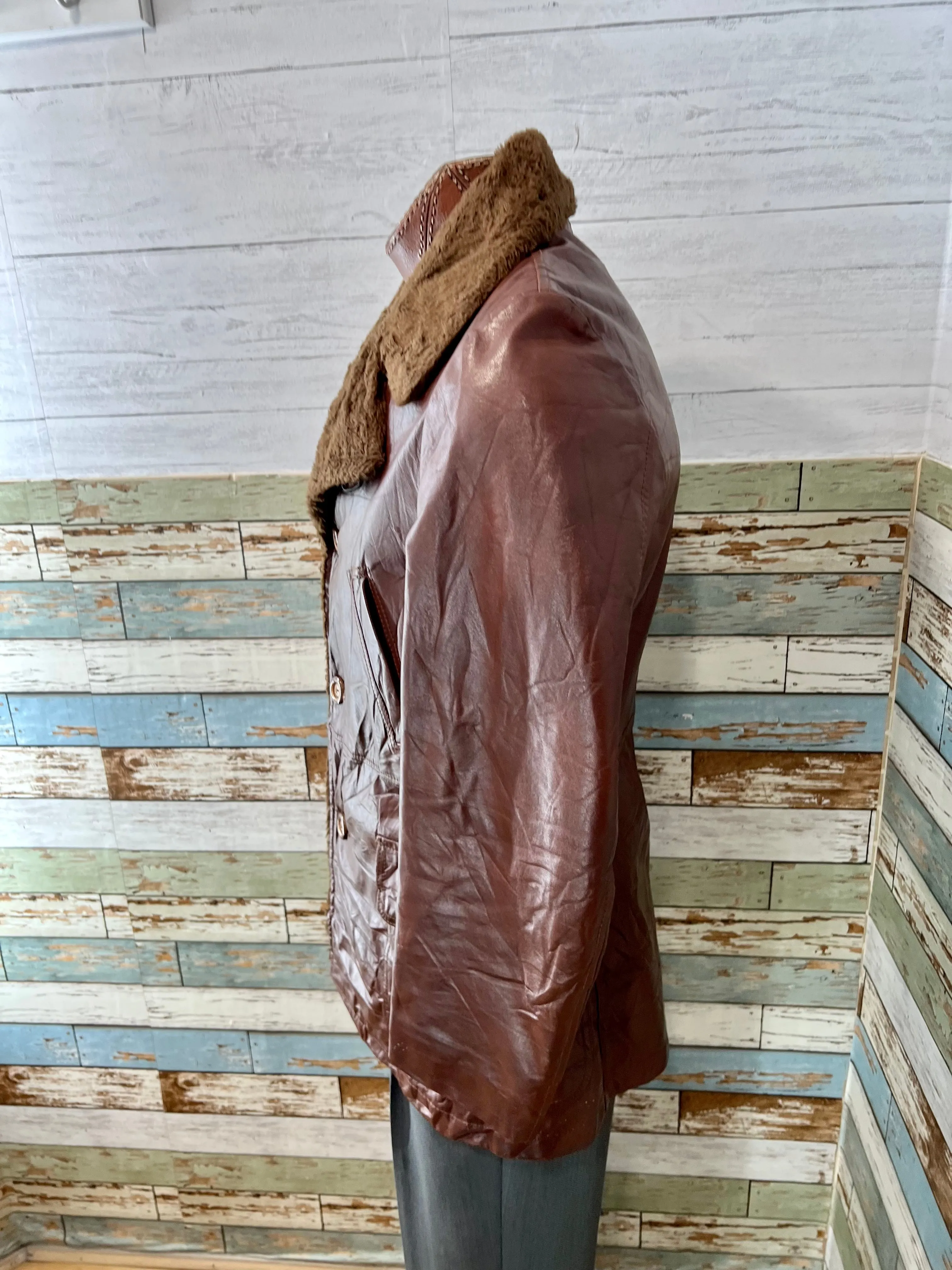 70’s Leather 3/4 Length Jacket With Fur Collar