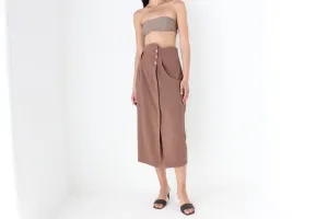 80s Surrealist Asymmetric Linen High Waist Midi Skirt