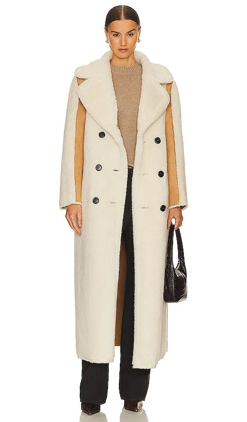 Adrienne Landau Faux Shearling Reversible Coat in Tan