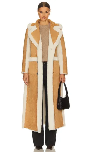 Adrienne Landau Faux Shearling Reversible Coat in Tan