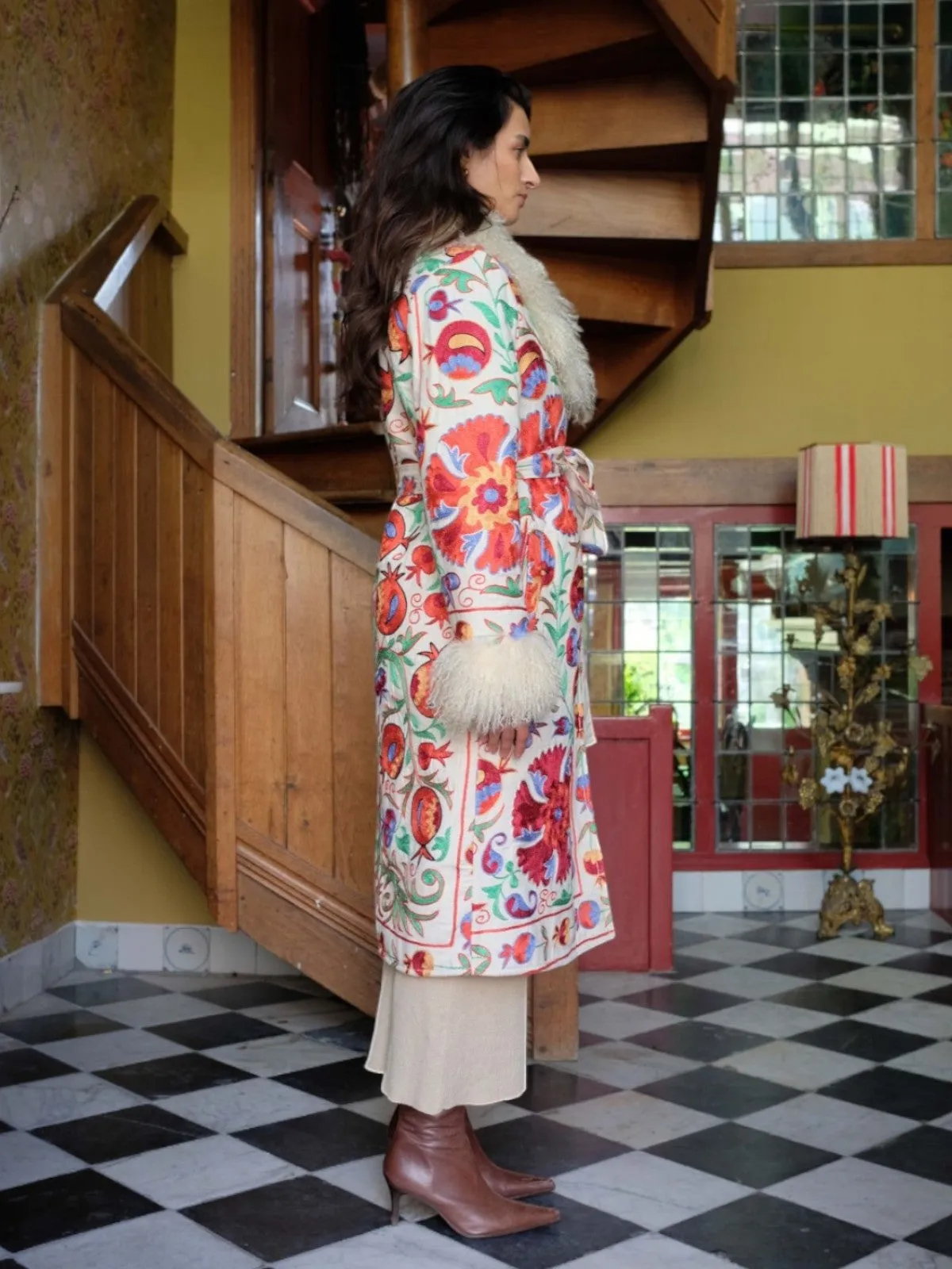 Aisara Wrap Coat - S | Multi Print/Ivory