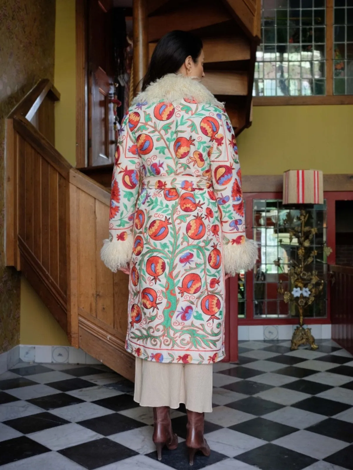Aisara Wrap Coat - S | Multi Print/Ivory