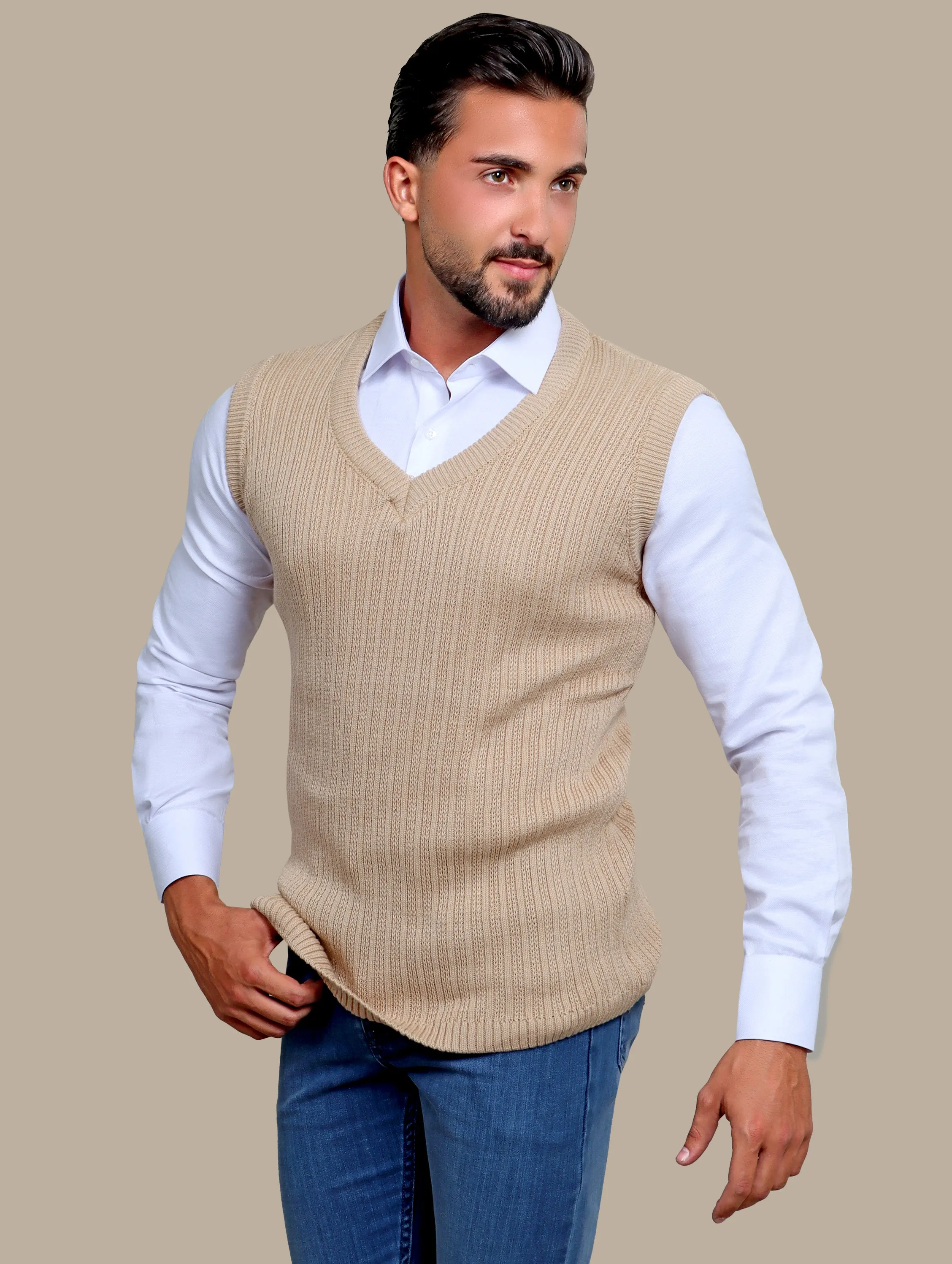 Beige Ripped Wool Vest