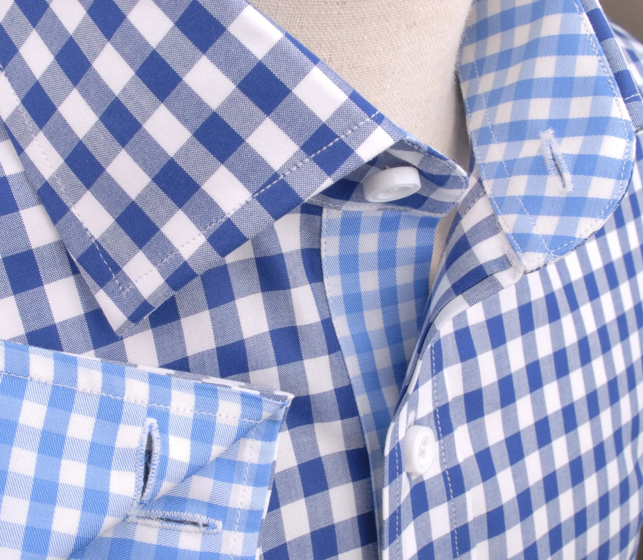 Big Blue Gingham Check Formal Business Dress Shirt Designer Checkered Inner Lining