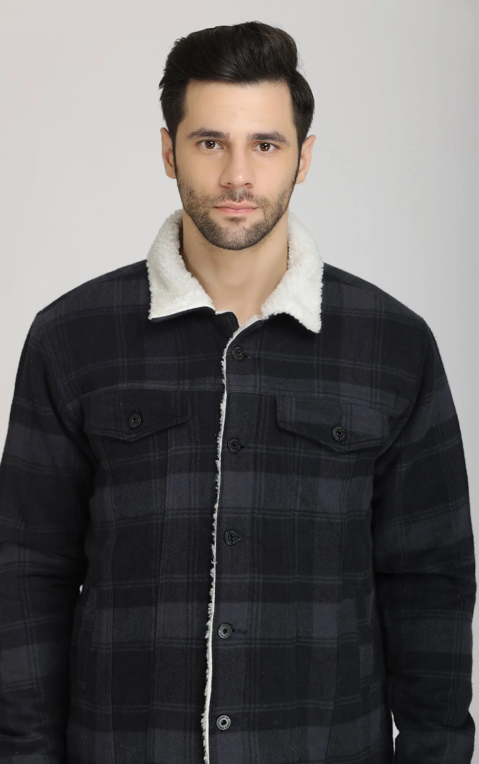 BLACK-GREY FUR Woolen shacket