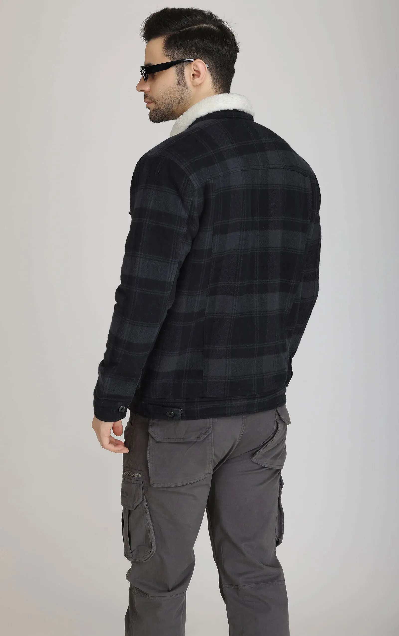 BLACK-GREY FUR Woolen shacket