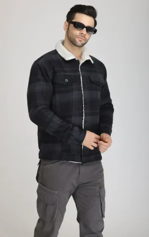 BLACK-GREY FUR Woolen shacket