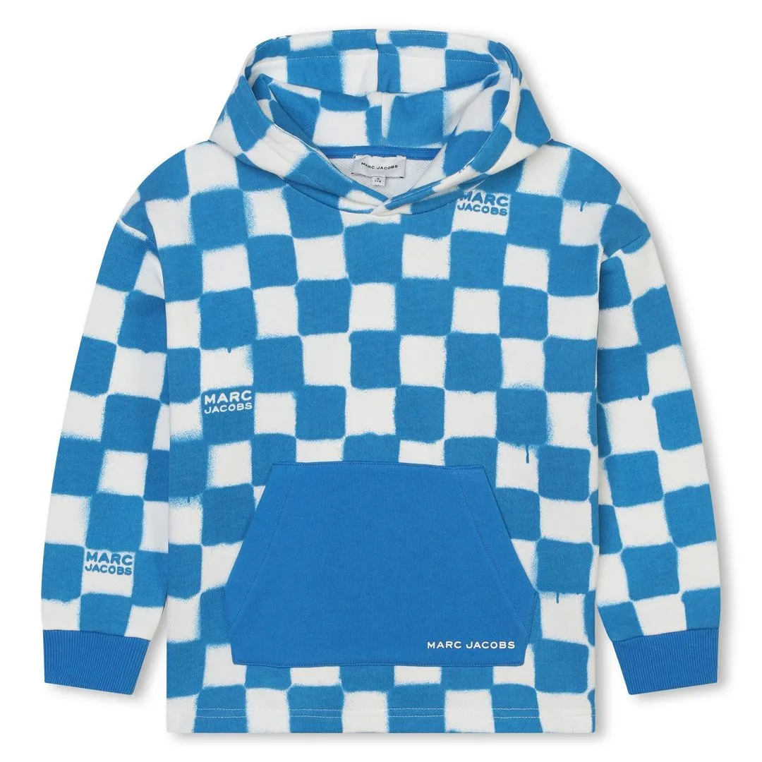 Blue Checkered Hooded Sweatshirt