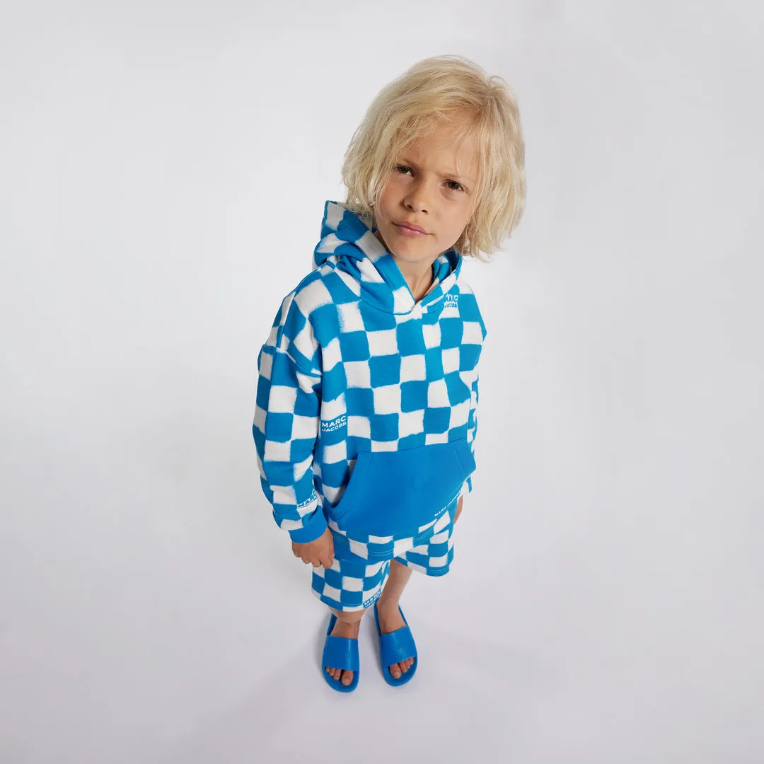 Blue Checkered Hooded Sweatshirt