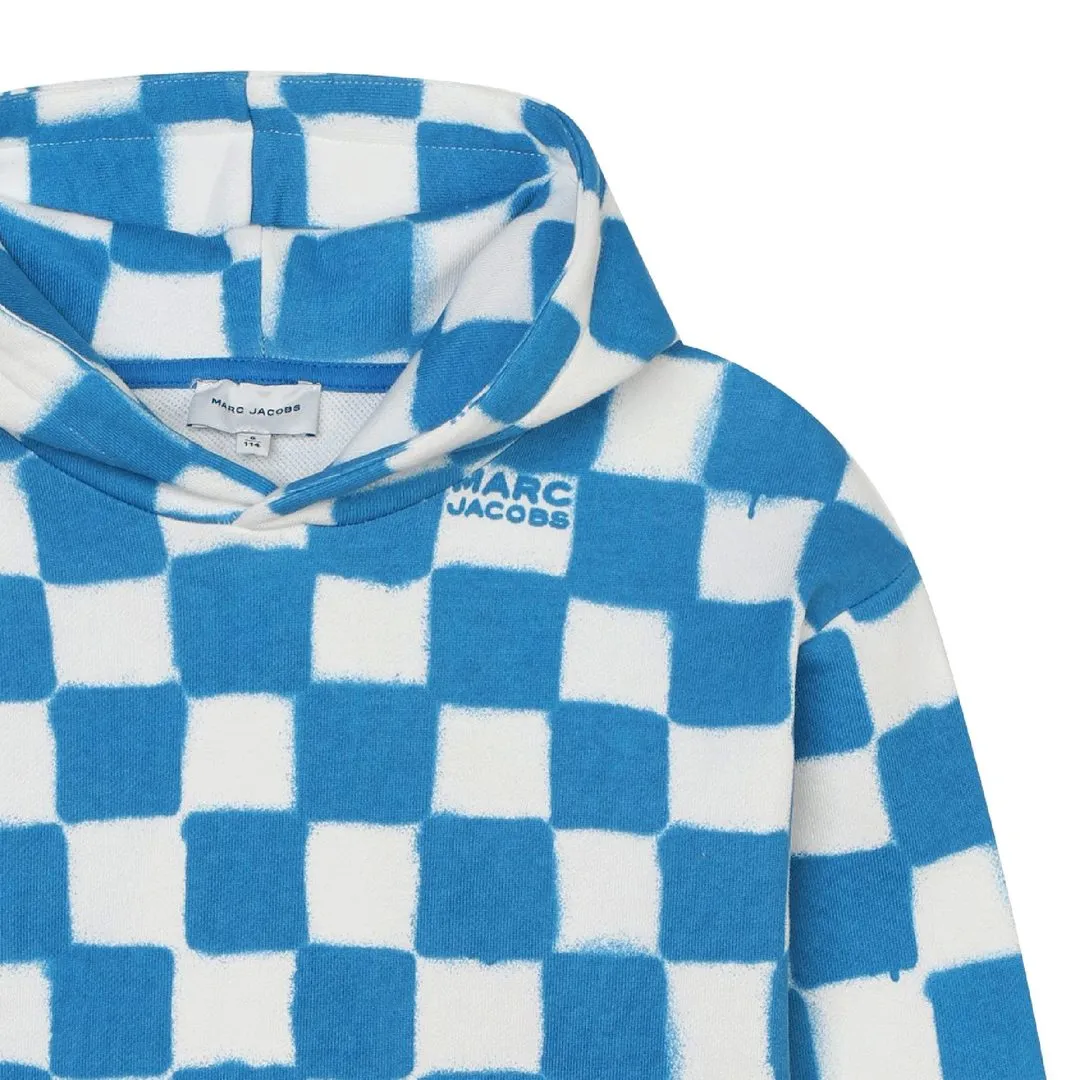 Blue Checkered Hooded Sweatshirt