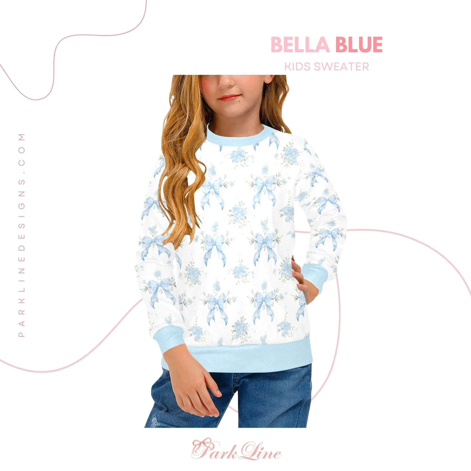 Blue Magnolia Crew Neck Sweatshirt | Soft Pink and Blue All Over Print | Cozy Fall & Winter Wardrobe Essential