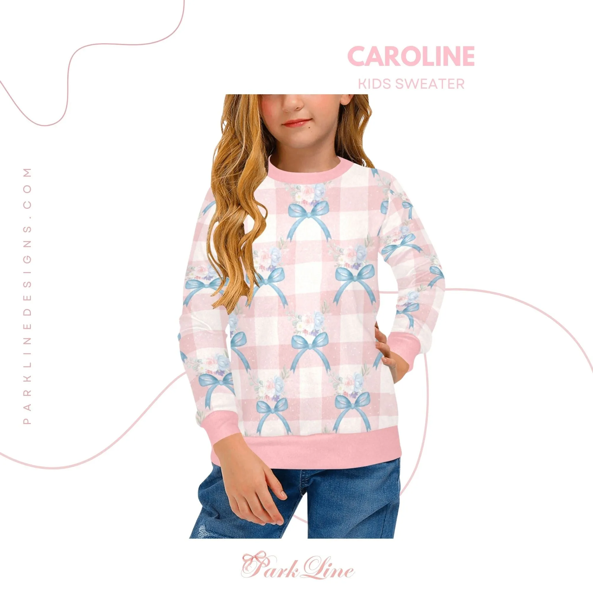 Blue Magnolia Crew Neck Sweatshirt | Soft Pink and Blue All Over Print | Cozy Fall & Winter Wardrobe Essential