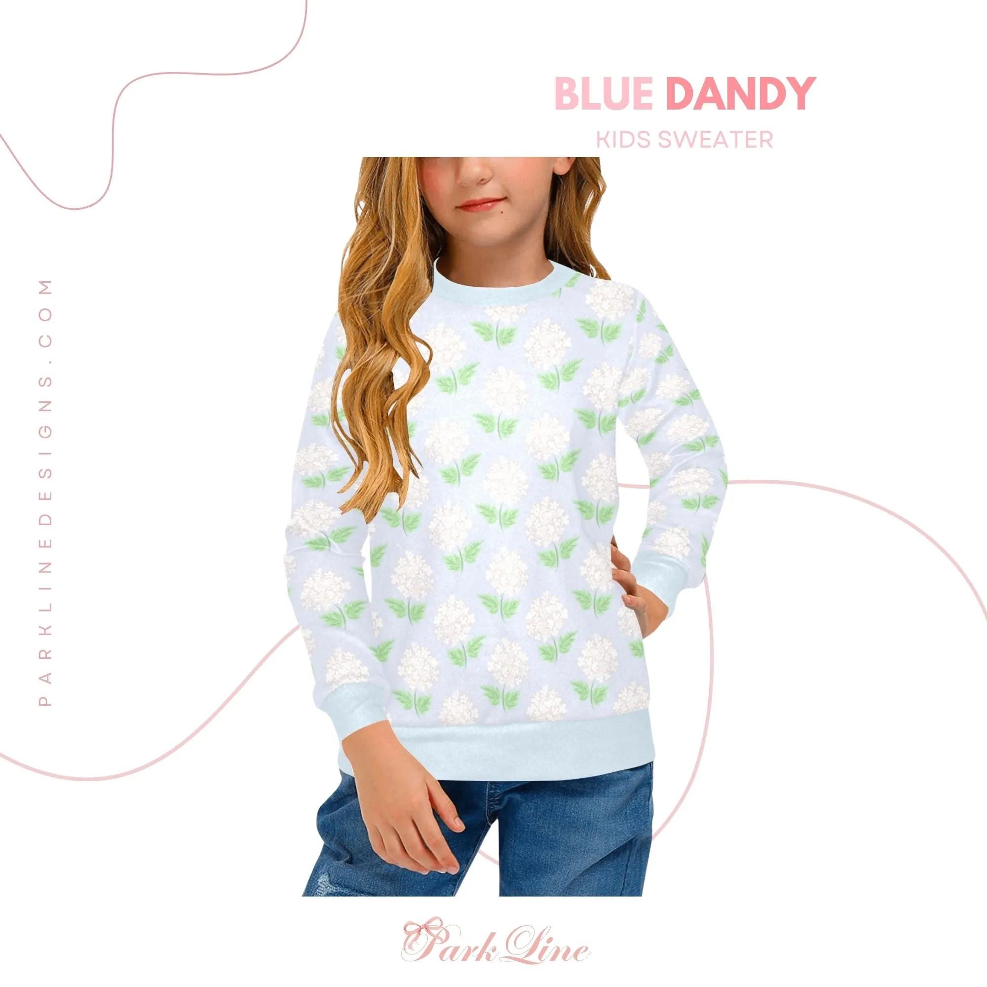 Blue Magnolia Crew Neck Sweatshirt | Soft Pink and Blue All Over Print | Cozy Fall & Winter Wardrobe Essential