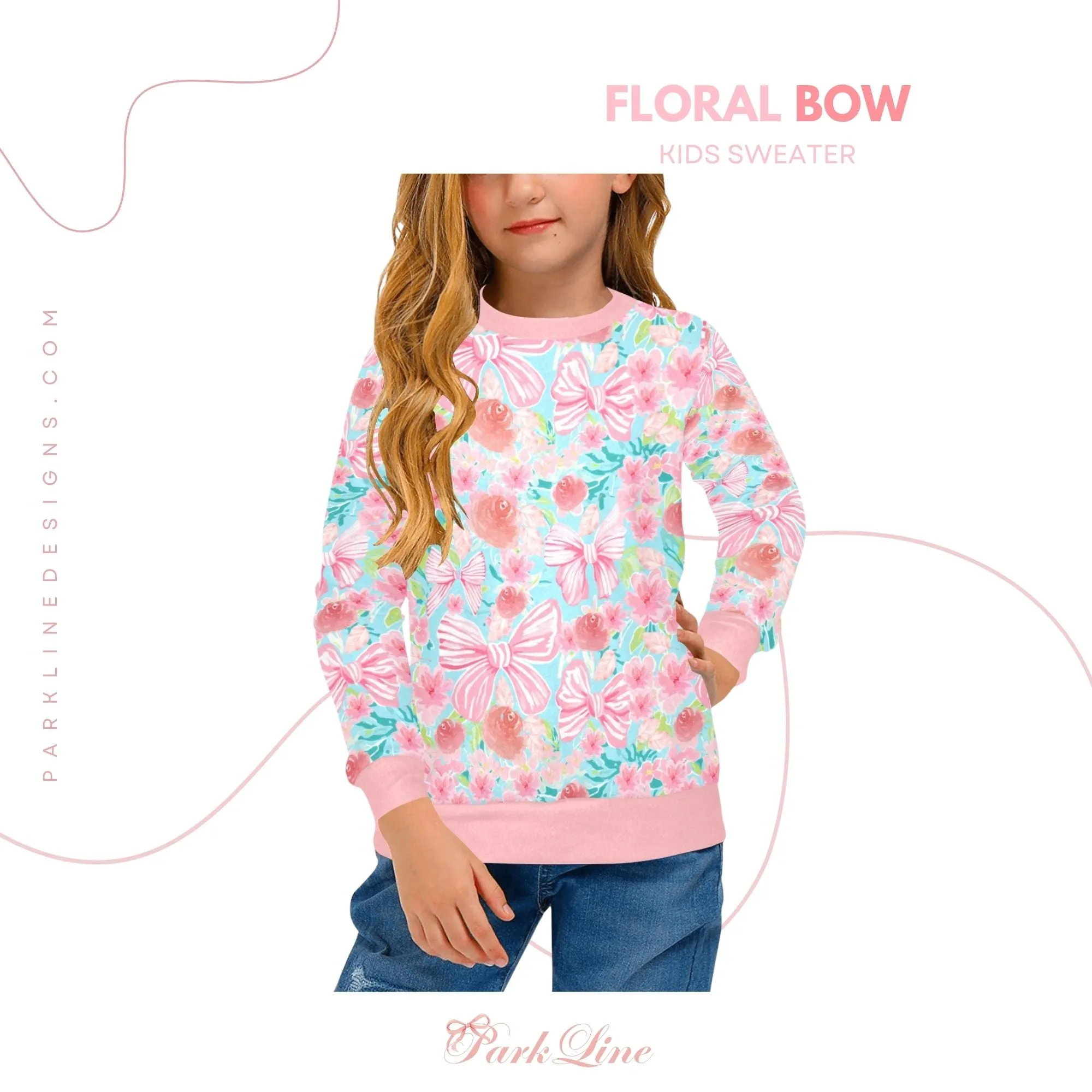 Blue Magnolia Crew Neck Sweatshirt | Soft Pink and Blue All Over Print | Cozy Fall & Winter Wardrobe Essential
