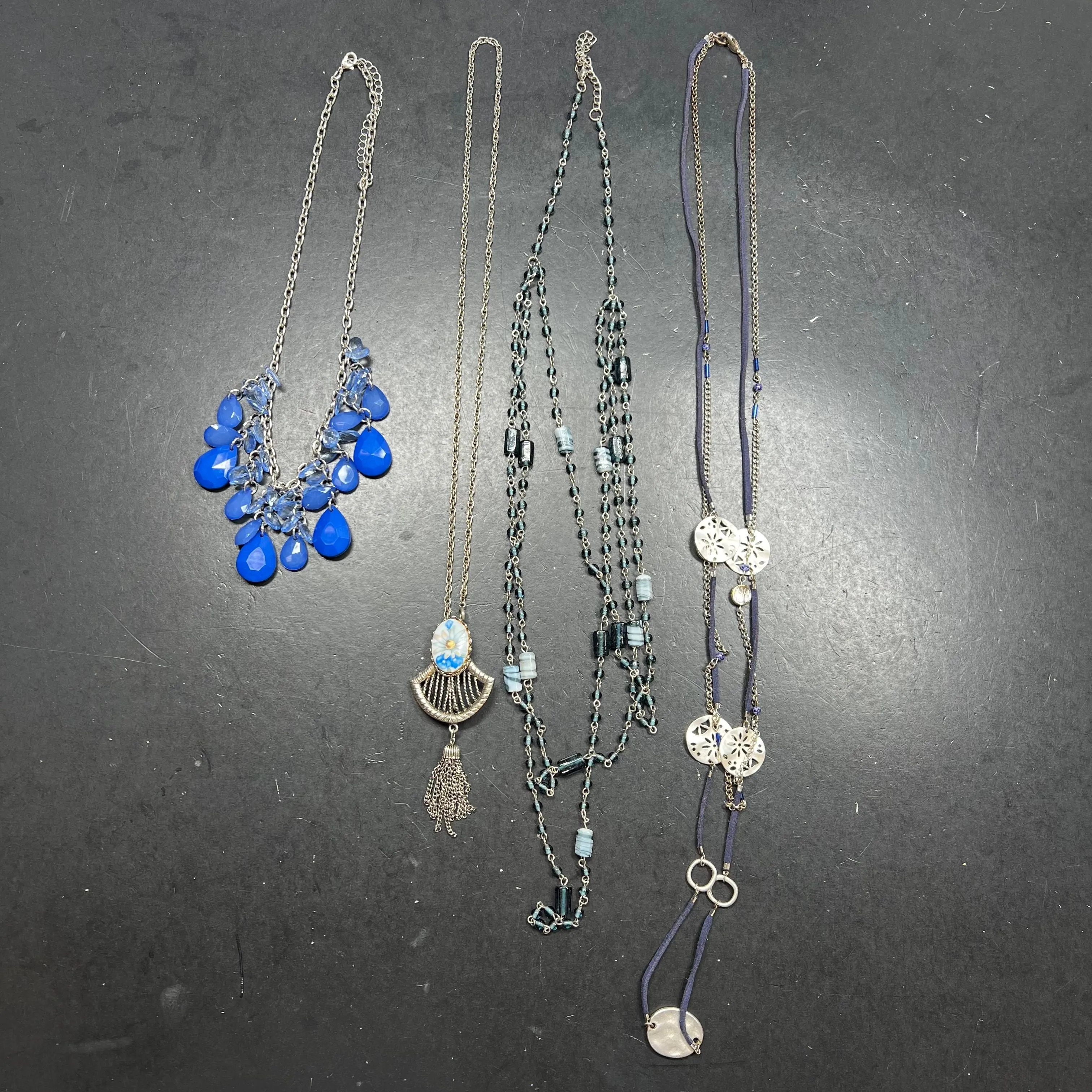 Blue Silver Tone Layering Necklaces
