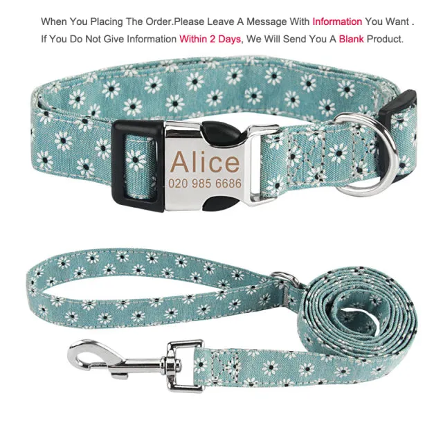 Bohemia Engraved Dog Collar Leash Set