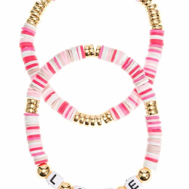 Bracelets | 2 Piece LOVE Rubber Bead Layered Bracelets  | Fashion City