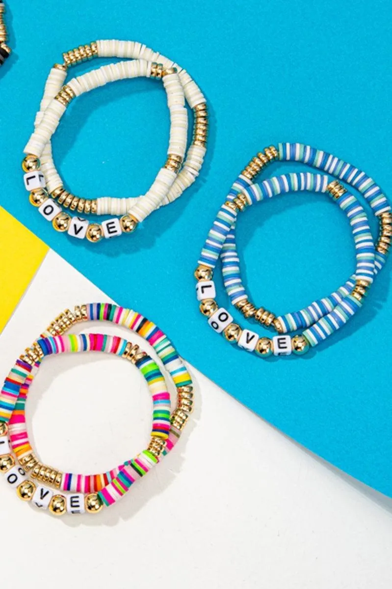 Bracelets | 2 Piece LOVE Rubber Bead Layered Bracelets  | Fashion City
