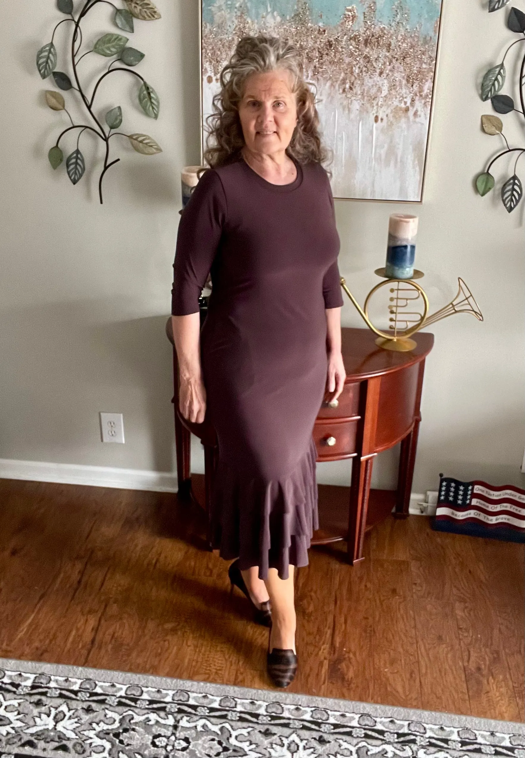 Brown Ruffle Layering Dress:  Medium