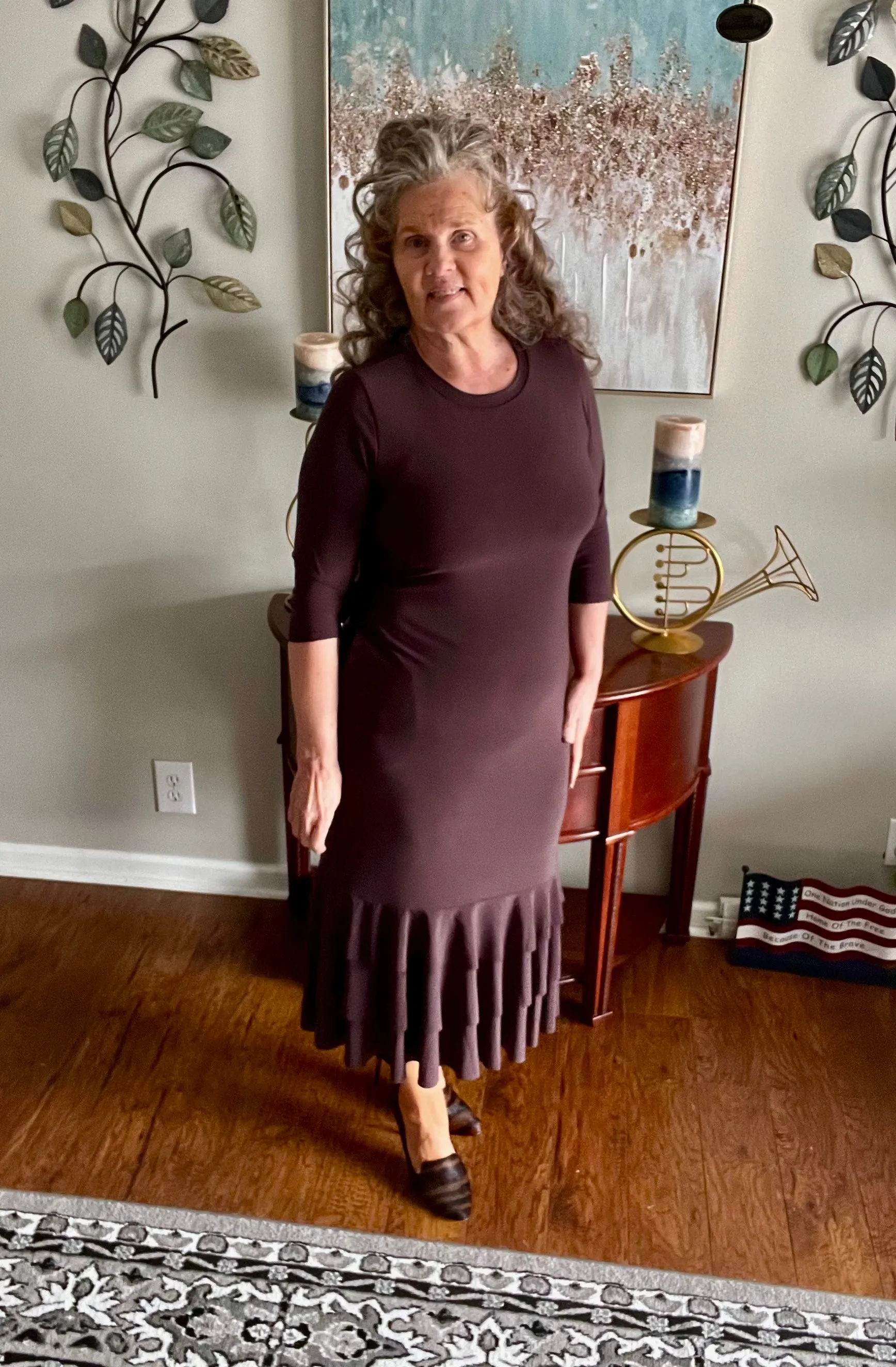 Brown Ruffle Layering Dress:  Medium