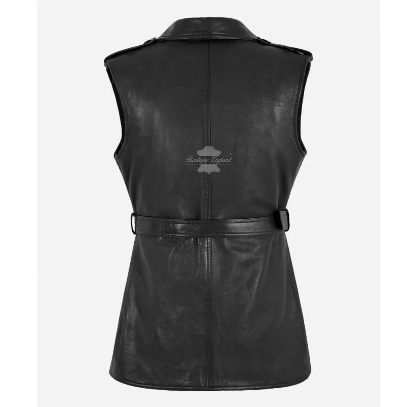 CARMELA Ladies Vest Belt Closure Designer Leather Waistcoat
