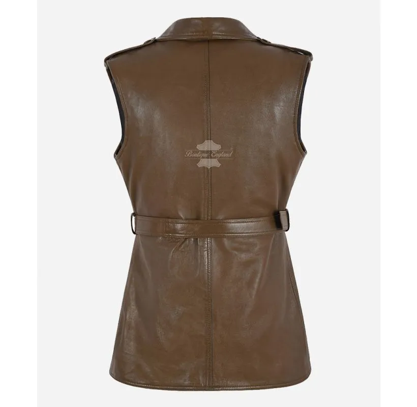 CARMELA Ladies Vest Belt Closure Designer Leather Waistcoat
