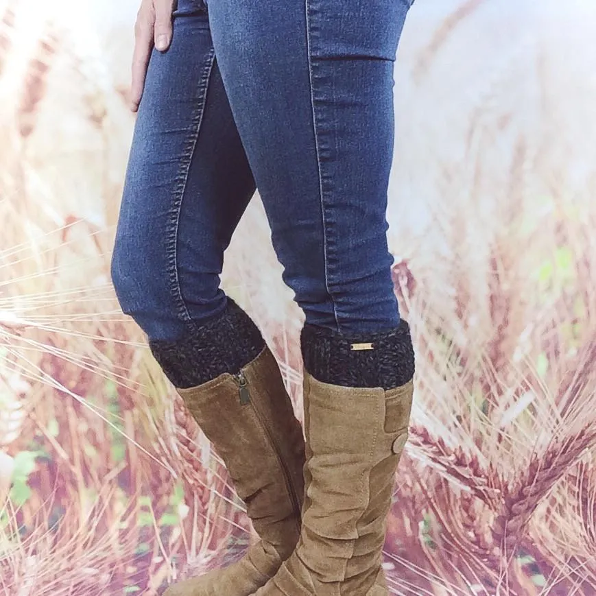 Charcoal Grey Chunky Knit Fall Fashion Boot Cuff Toppers for Women