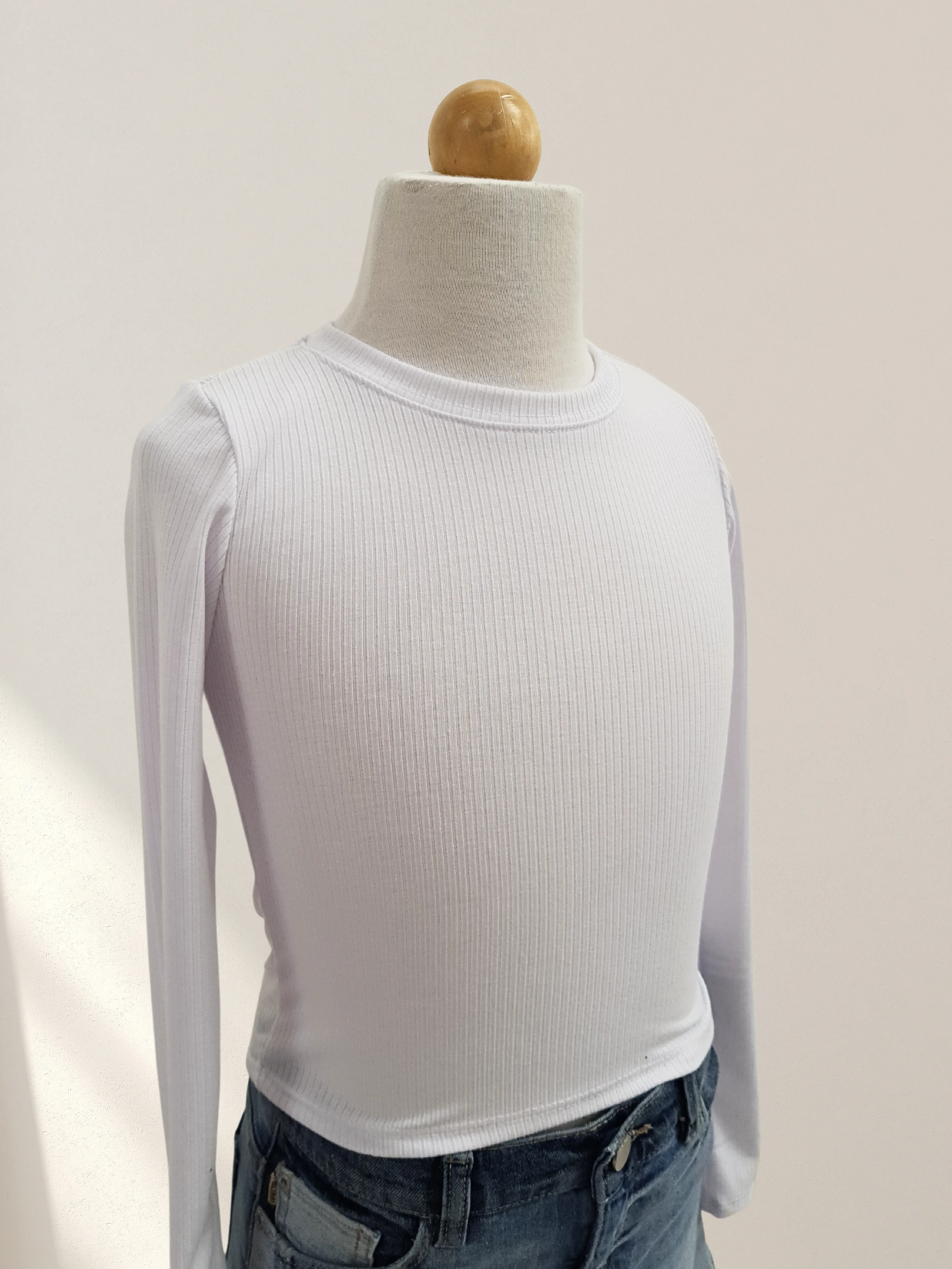 Cheryl Kids White L/S Ribbed Top _6039-1000