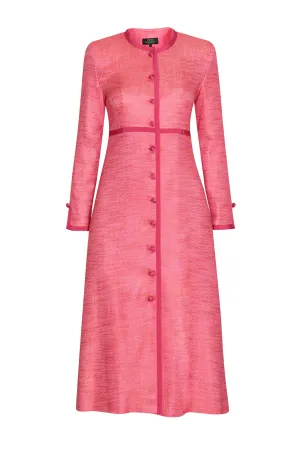 Coat-Dress in Pink/Orange Tweed with Pink Trim - Sienna