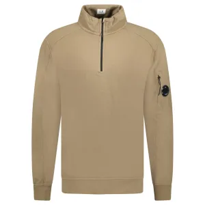CP Company Lens Quarter Zip Light Sweatshirt Khaki