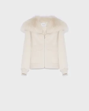 Cropped jacket in cashmere wool with fox fur collar