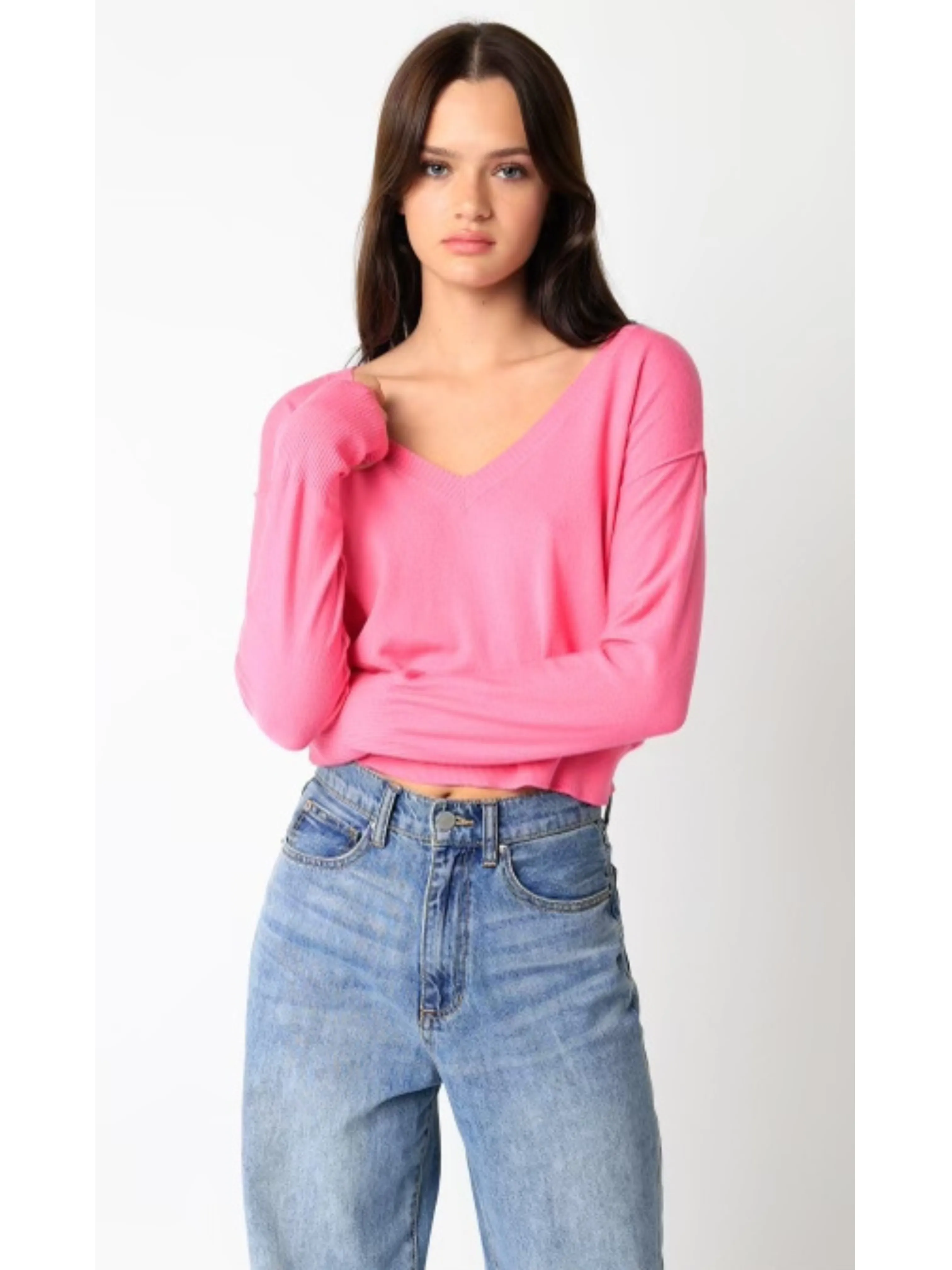 Cropped V-Neck Sweater