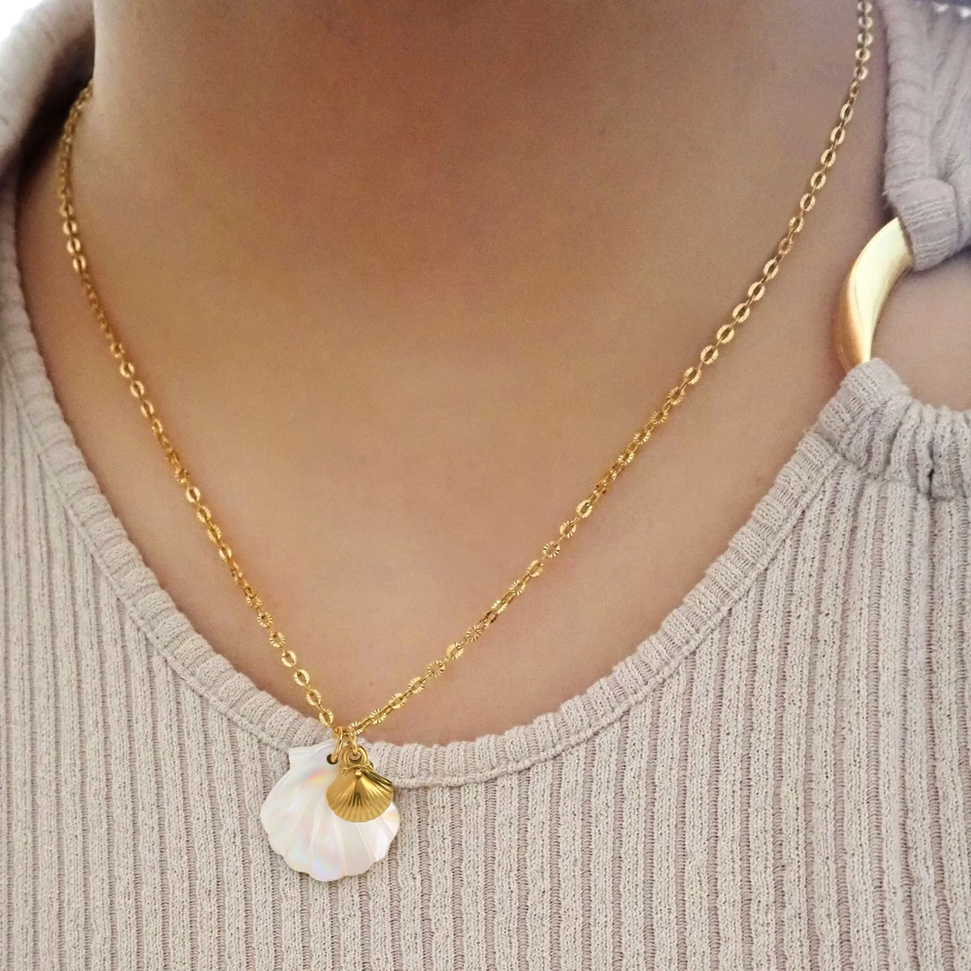 Dual Pearl & Gold Shell Necklace