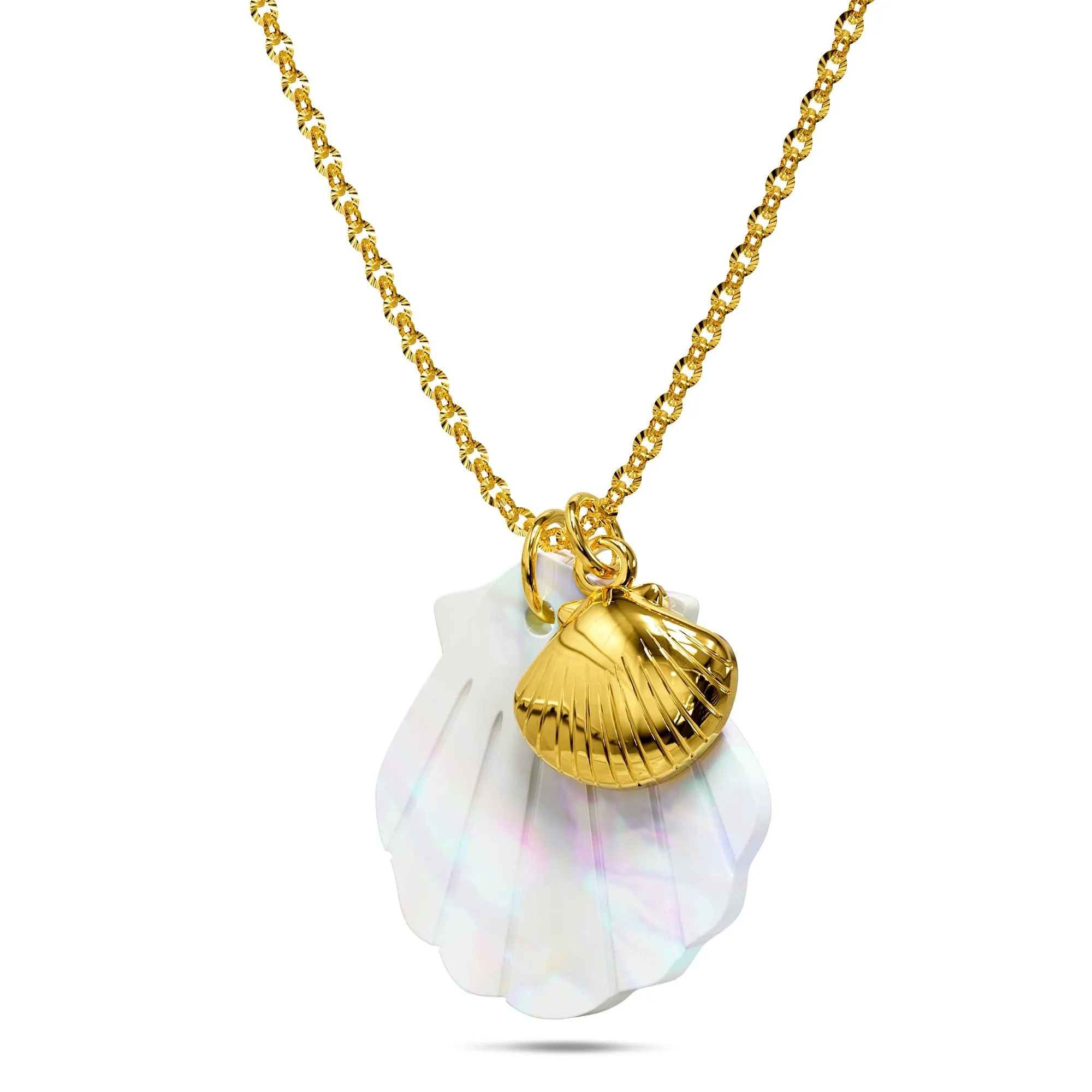 Dual Pearl & Gold Shell Necklace