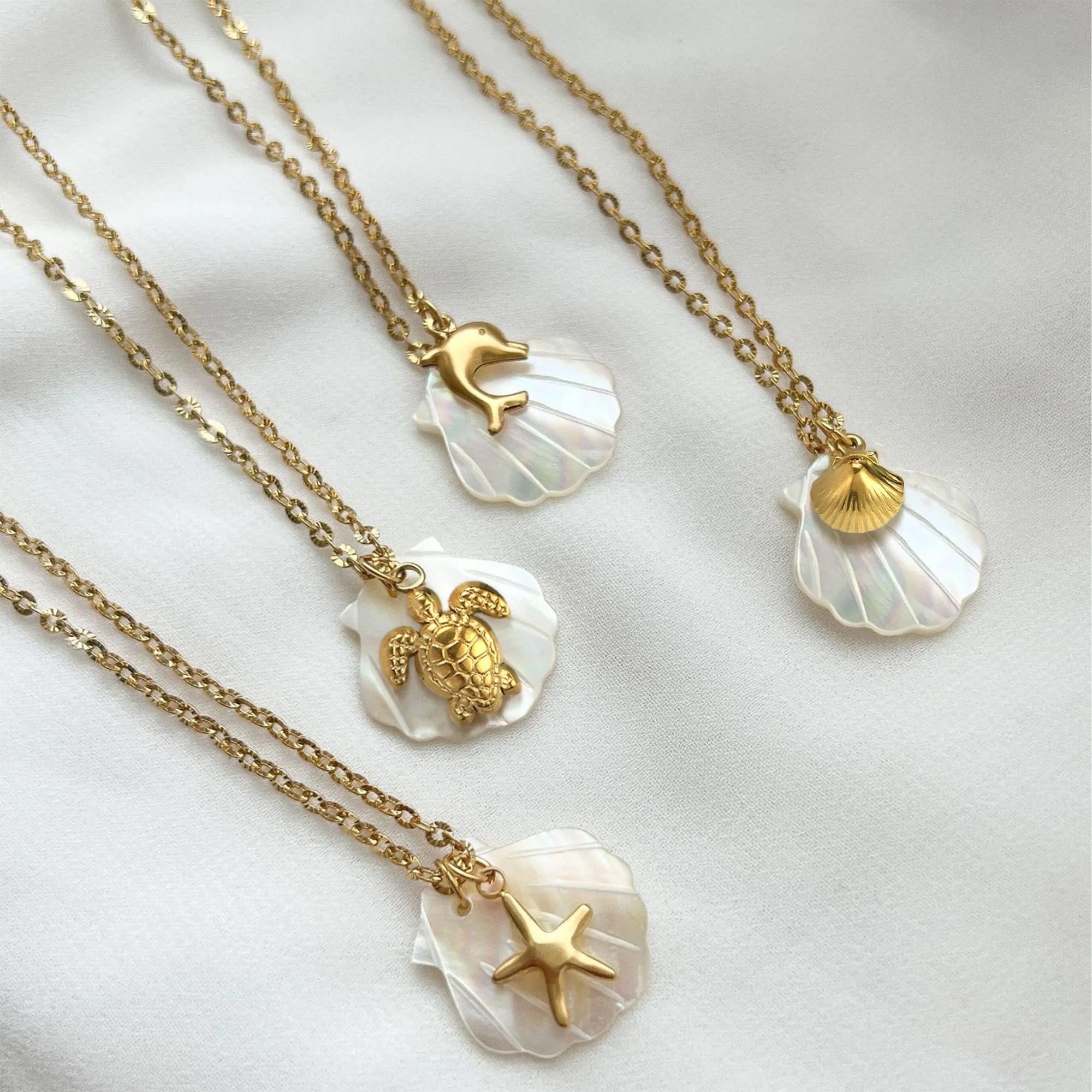 Dual Pearl & Gold Shell Necklace