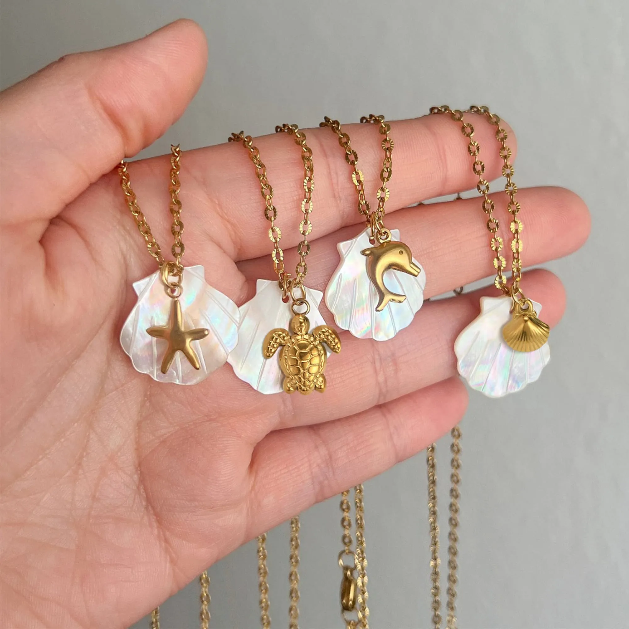Dual Pearl & Gold Shell Necklace
