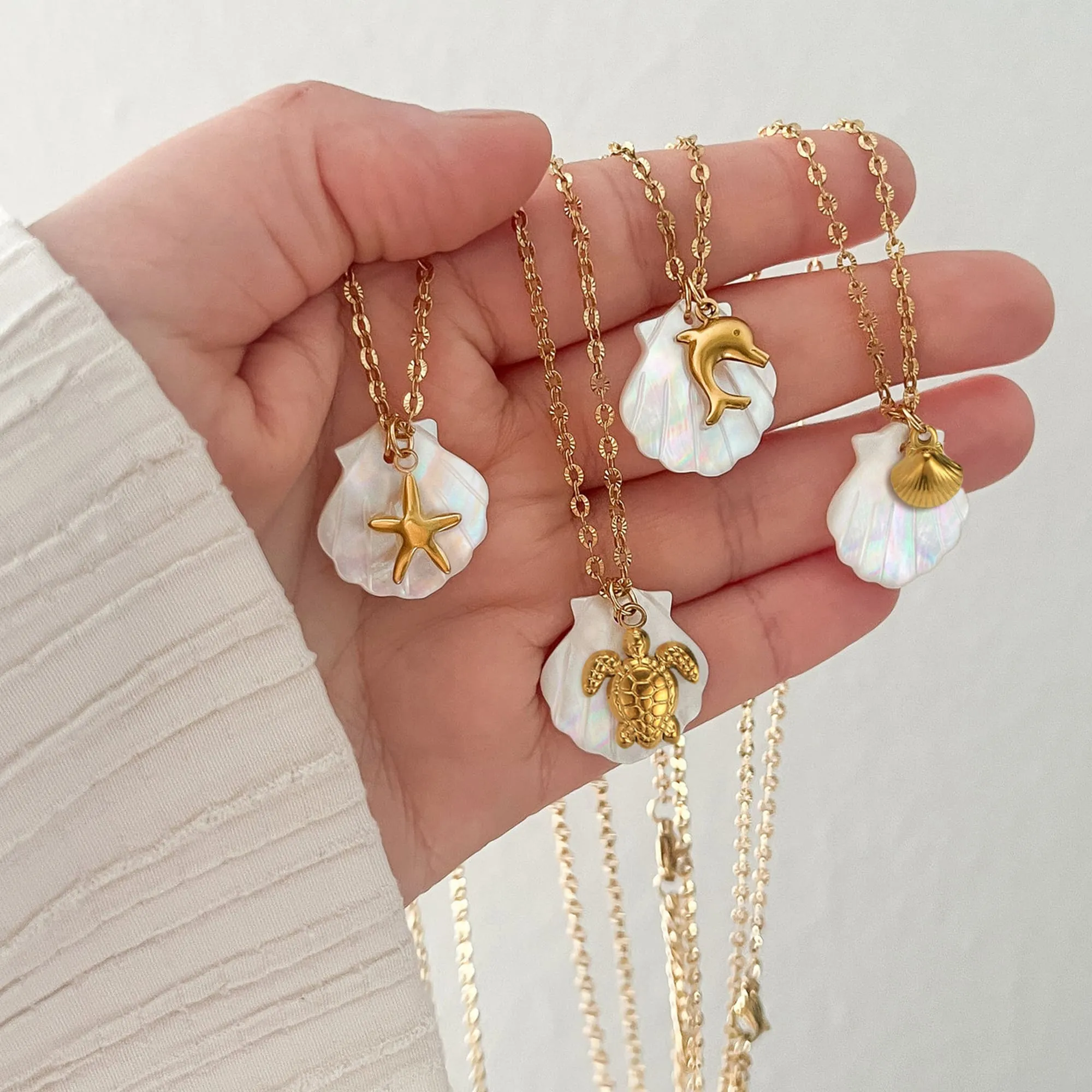 Dual Pearl & Gold Shell Necklace