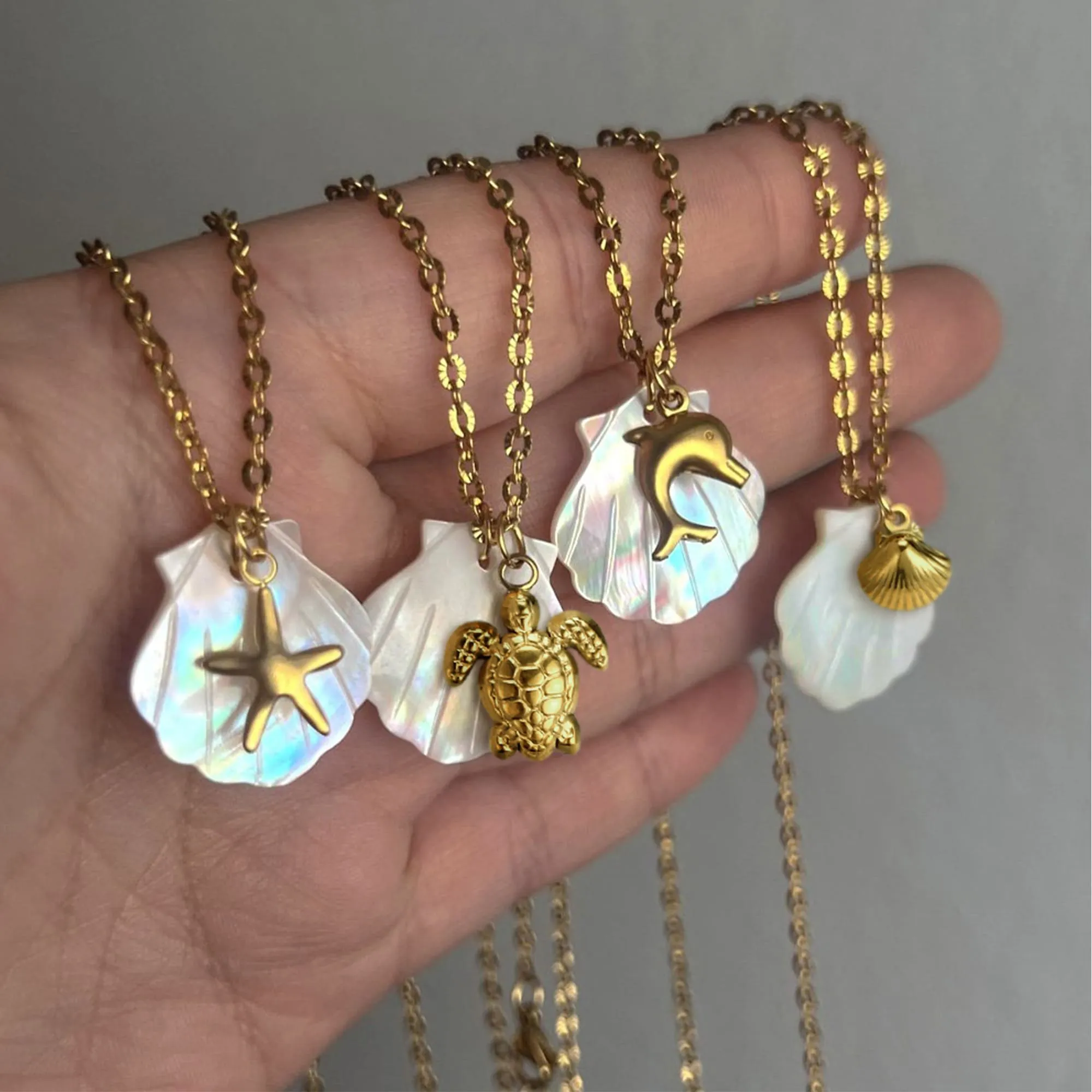 Dual Pearl & Gold Shell Necklace