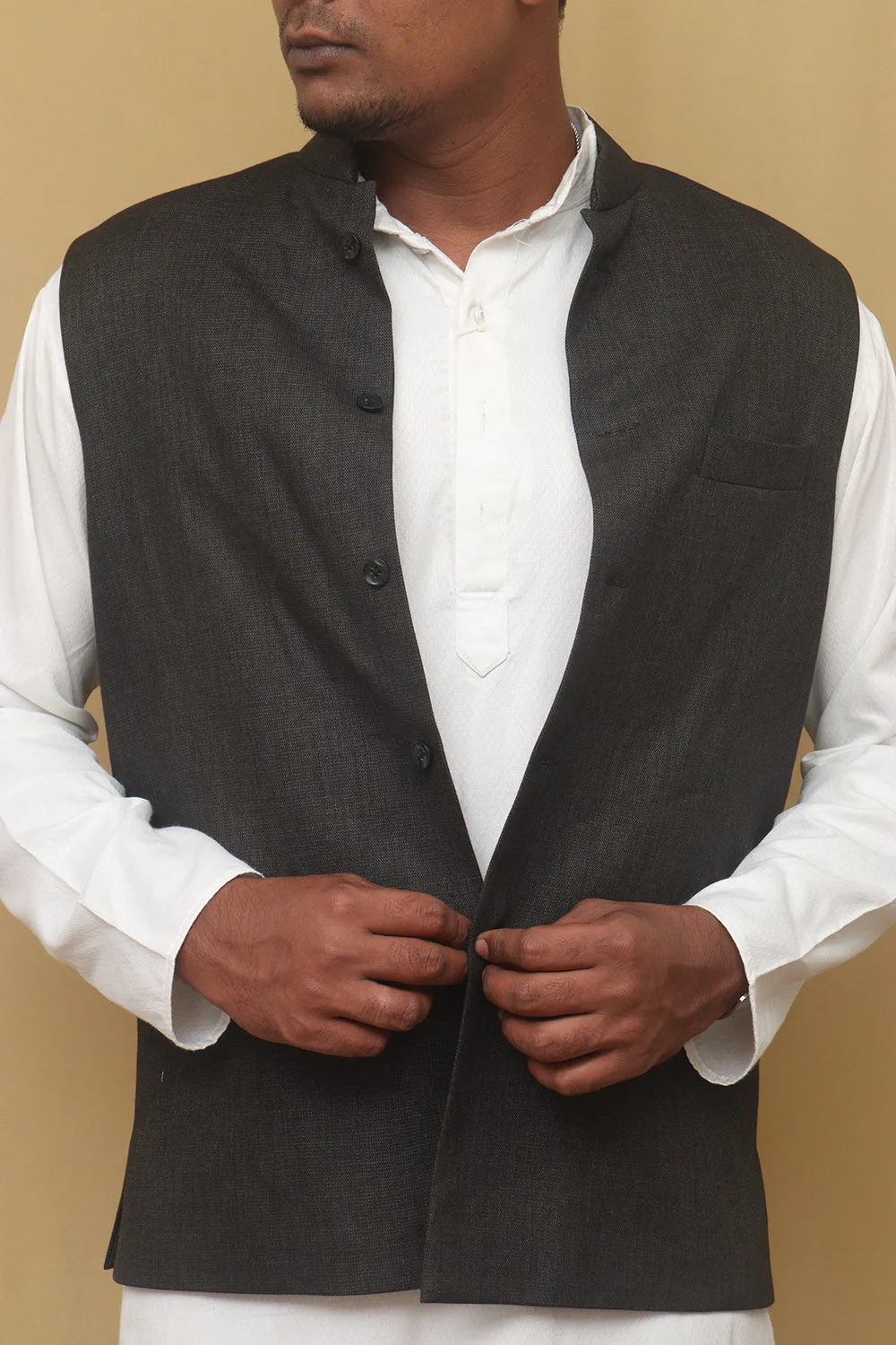 Elegant Black Cotton Nehru Jacket: Classic Style for Every Occasion