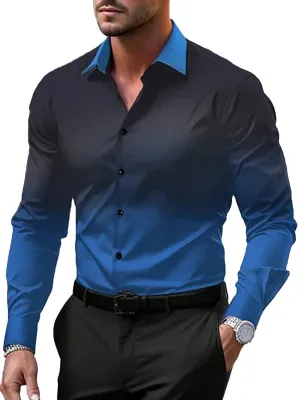 Fashion Turndown Collar Ombre Print Long Sleeve Shirt