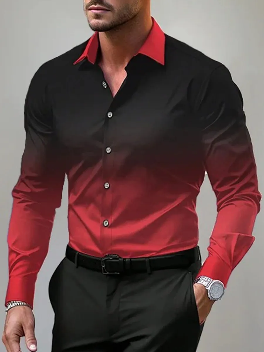 Fashion Turndown Collar Ombre Print Long Sleeve Shirt