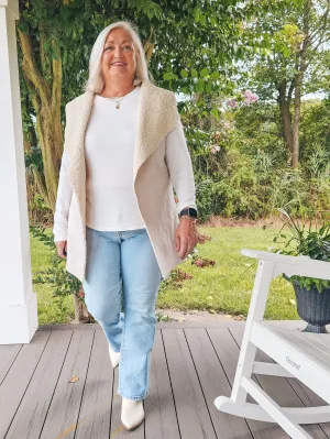 Faux Suede Sherpa Sweater Vest - Cream