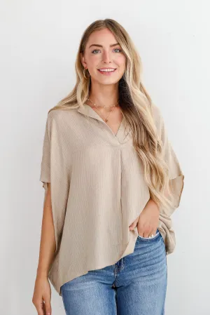 FINAL SALE - Sophisticated Intention Taupe Oversized Blouse